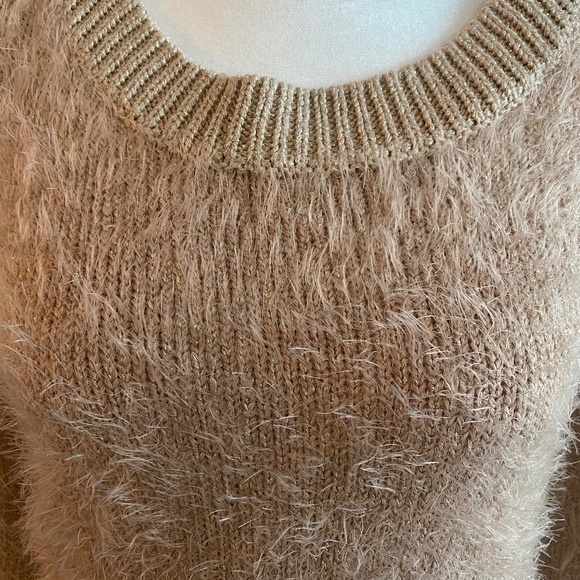 Bebe Size XS fuzzy metallic sweater tunic with side slits - Picture 2 of 3